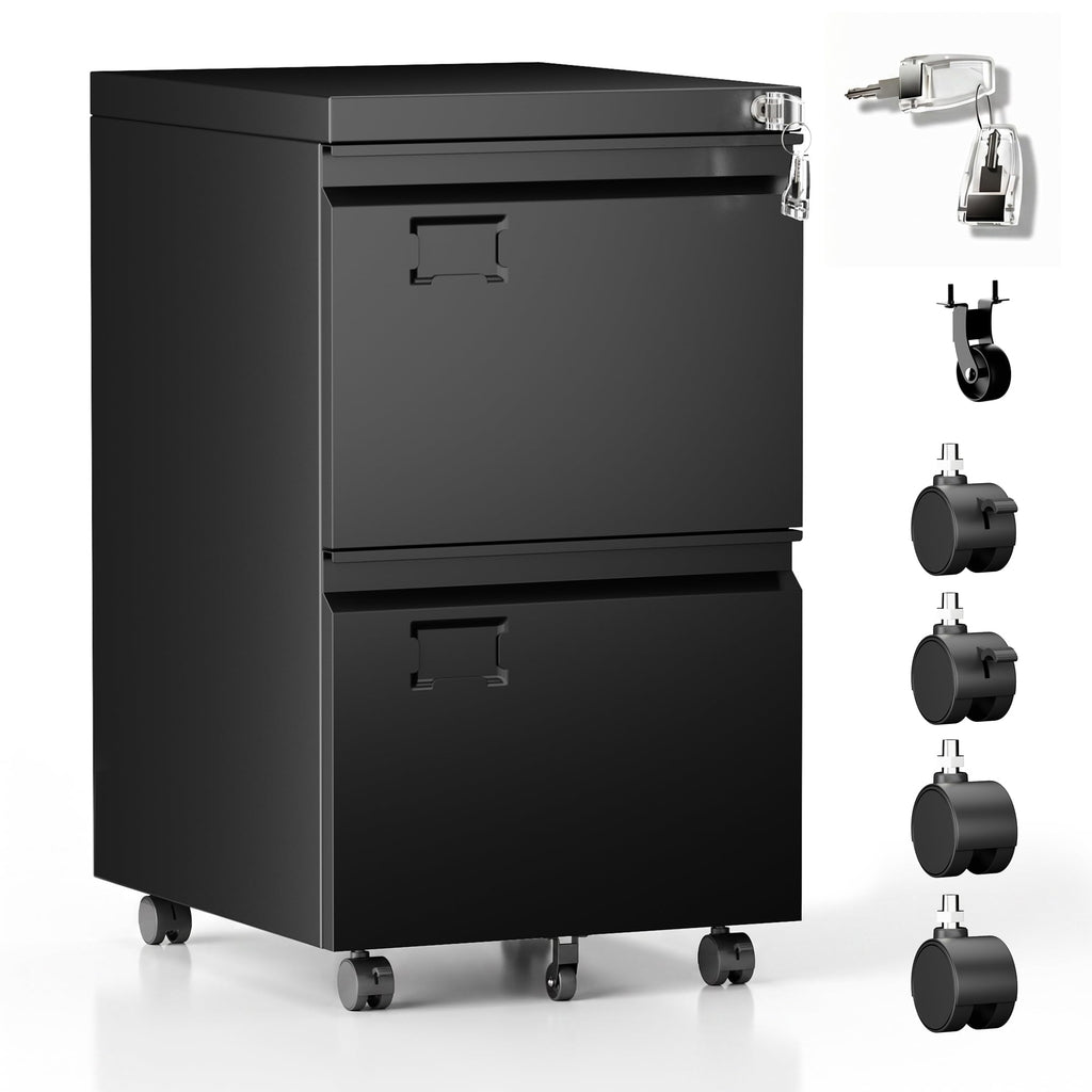 2 Drawer Black Metal File Cabinet with Lock X742878