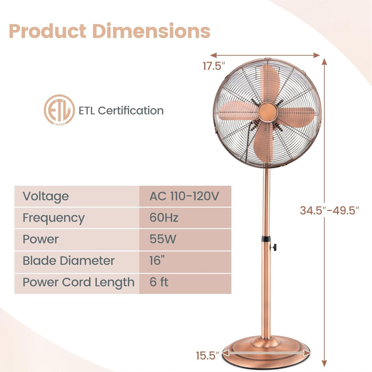 16'' Oscillating Pedestal Fan with 3 Speed G187