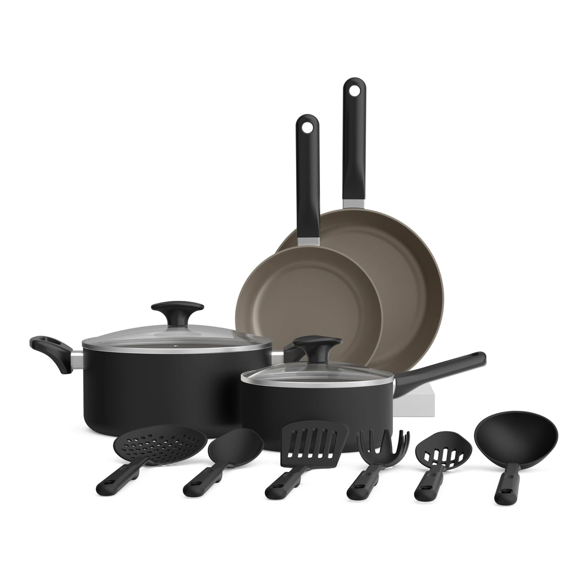 12 Piece Ceramic Nonstick Cookware Set Black I594