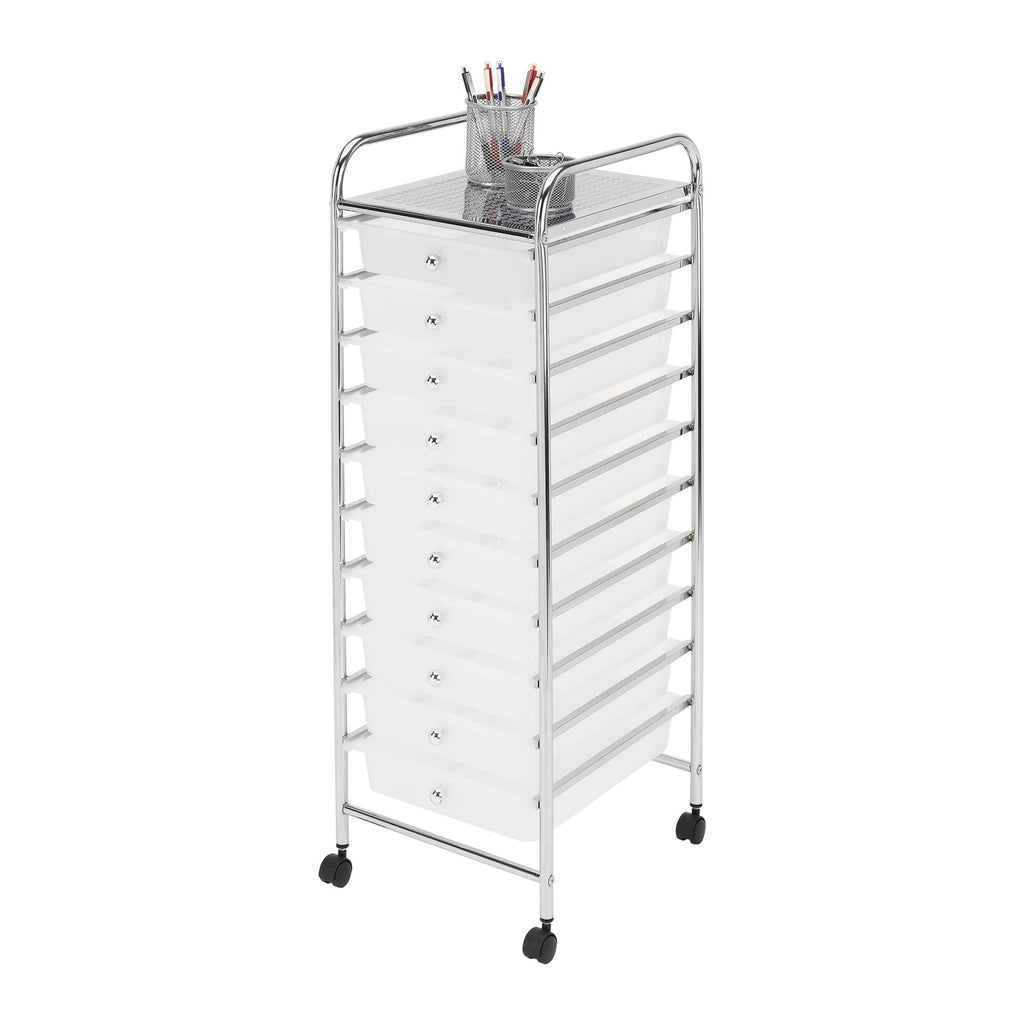 10 Drawer Mobile Cart White Chrome D710
