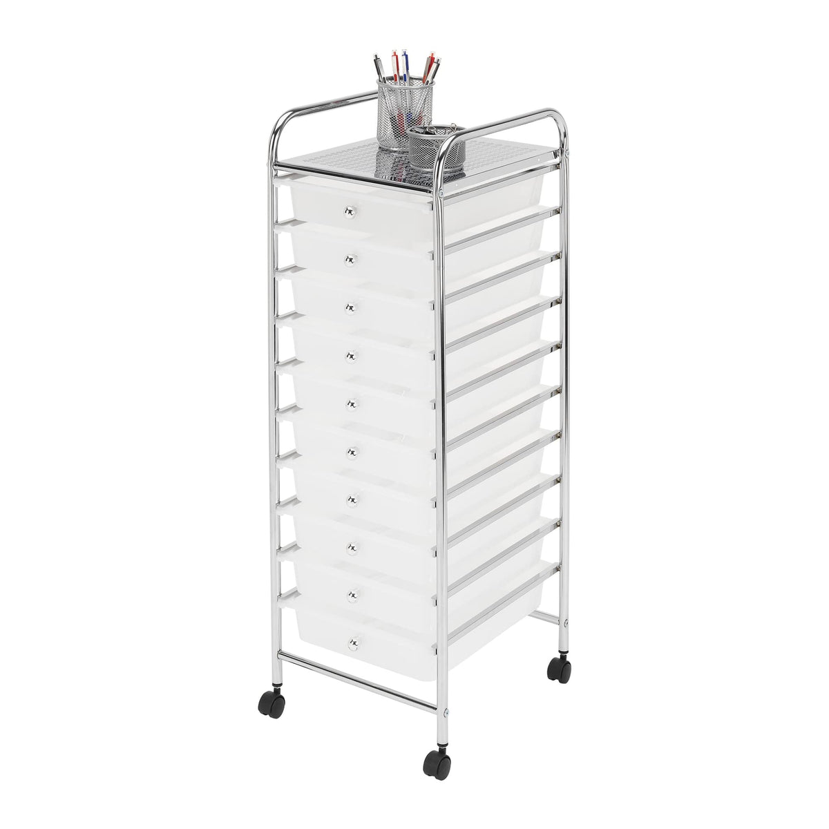 10 Drawer Mobile Cart White Chrome D710