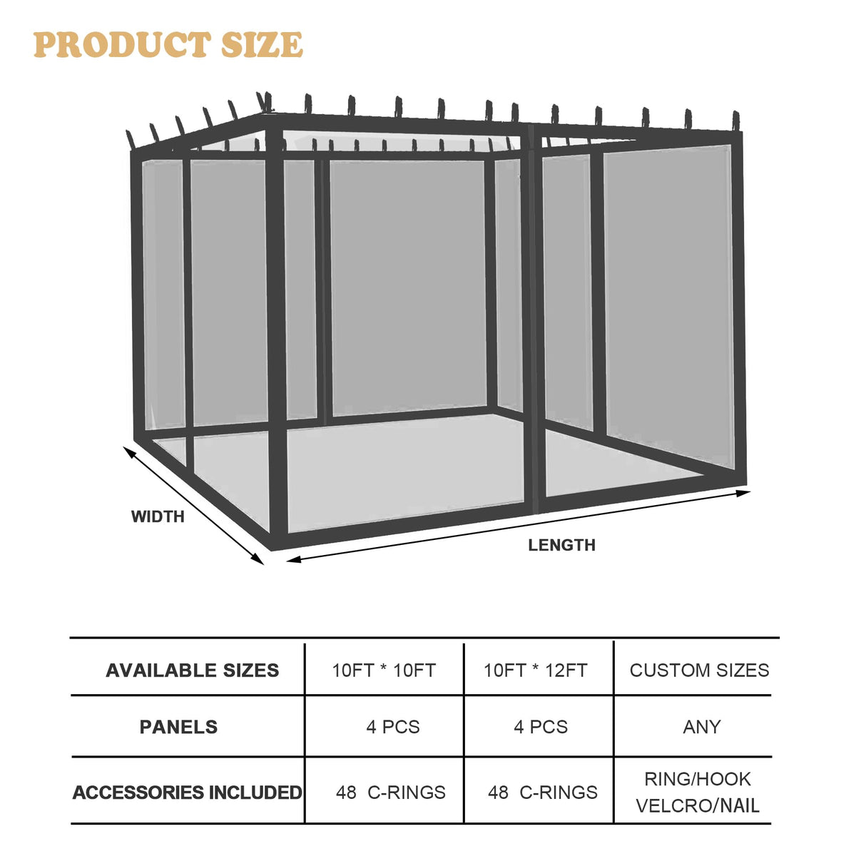 Black 10x10 FT Mosquito Netting Replacement F276757