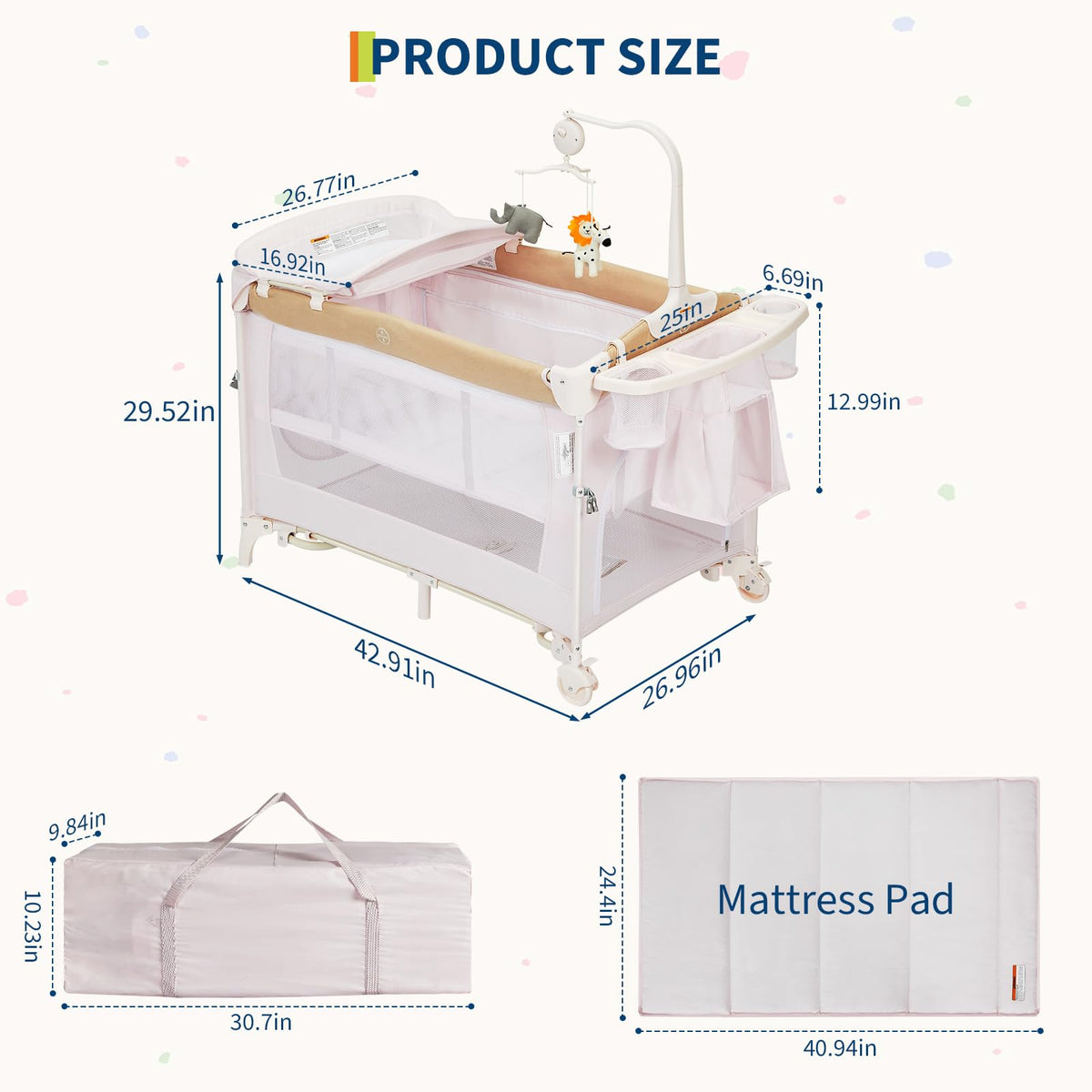 4 in 1 Pack and Play with Bassinet, Changing Table, Playpen and Carry Bag Q307