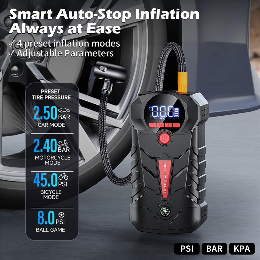 4-in-1 Car Battery Jump Starter with 150PSI Tire Inflator W668023