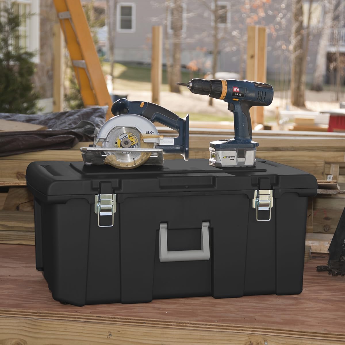 23 Gallon Lockable Storage Tote with Wheels Black S900