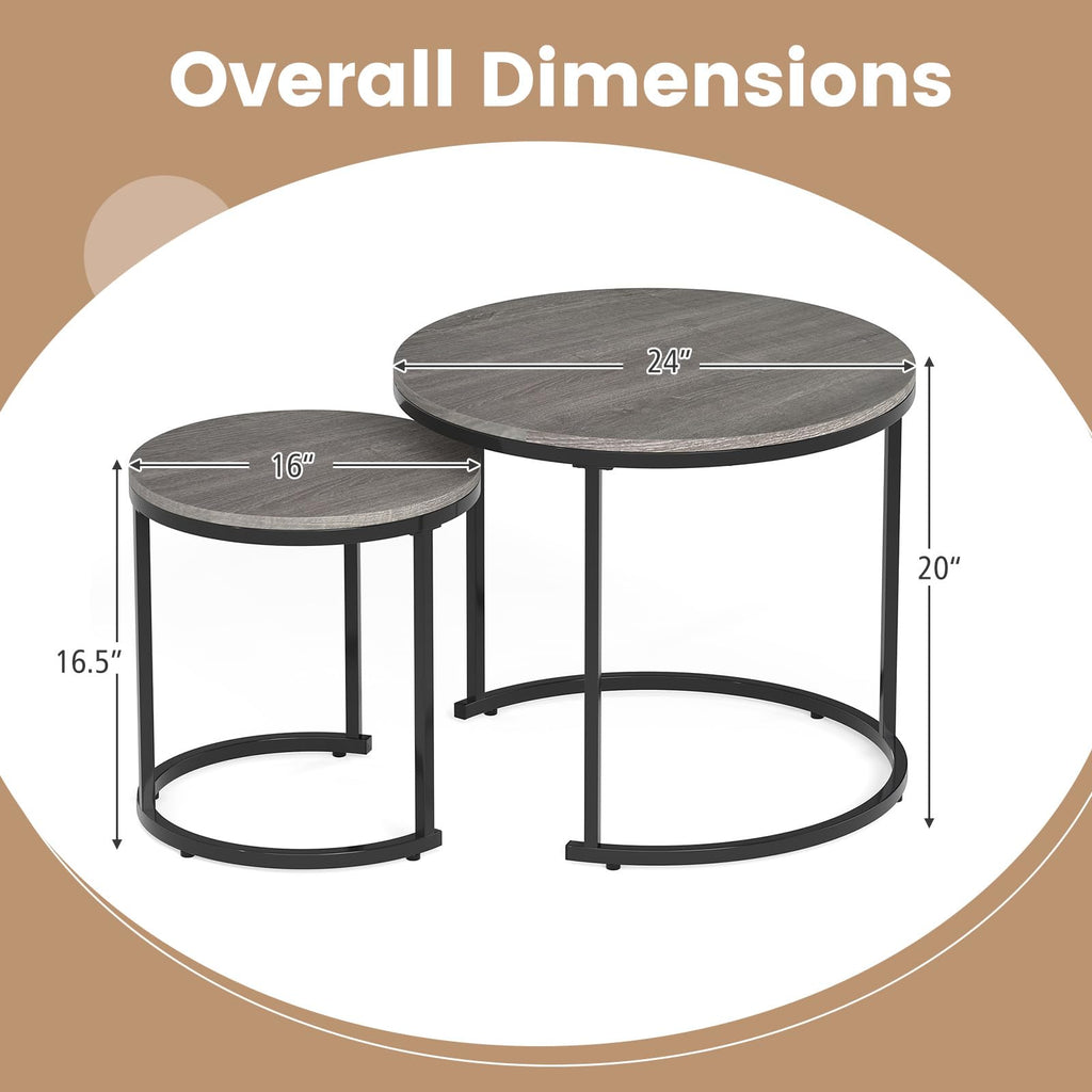 Round Nesting Coffee Table Set of 2 Grey Oak V268