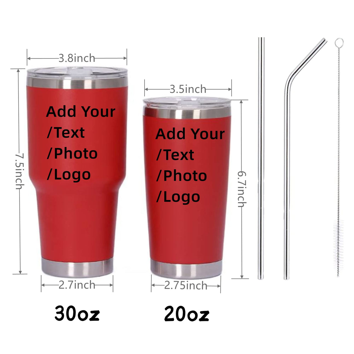 20oz/30oz Stainless Steel Tumbler with Lid & Straw Q263392
