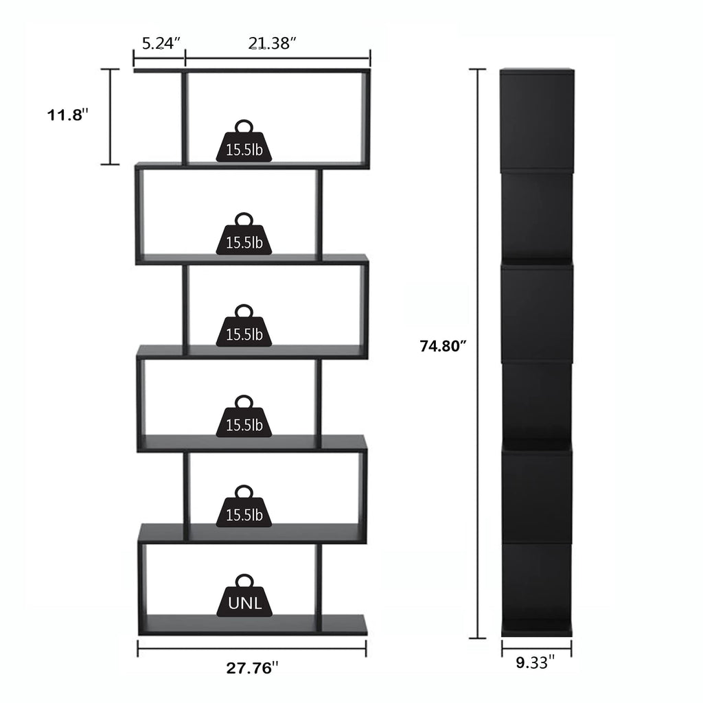 6-Tier Geometric S Shaped Wood Bookshelf I922468