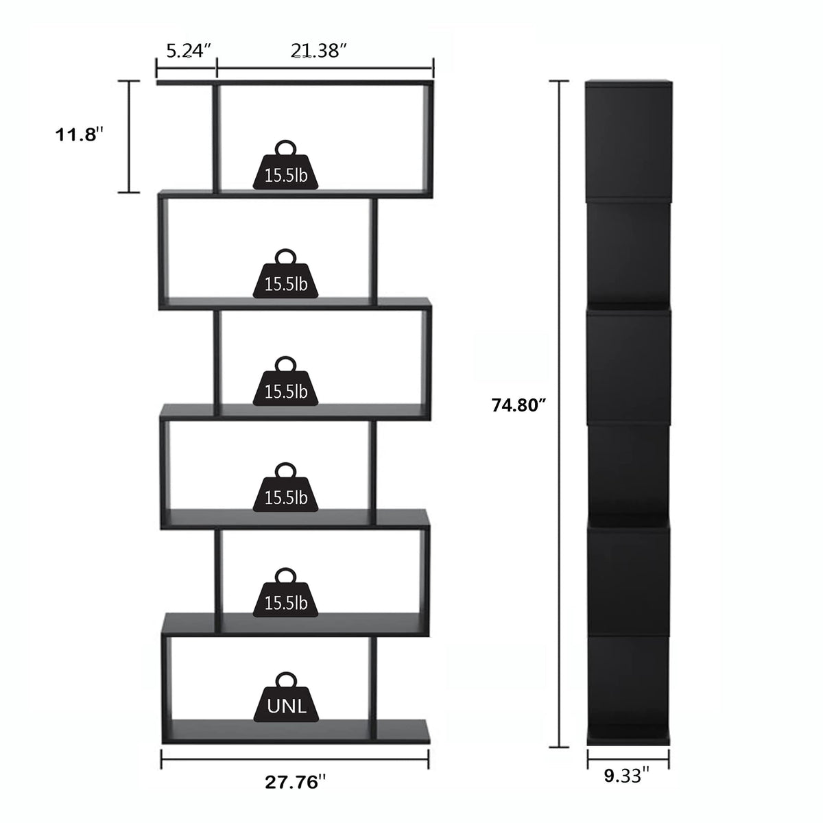 6-Tier Geometric S Shaped Wood Bookshelf I922468