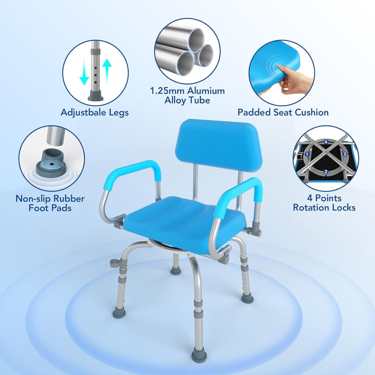 Swivel Shower Chair with Arms and Back U555764