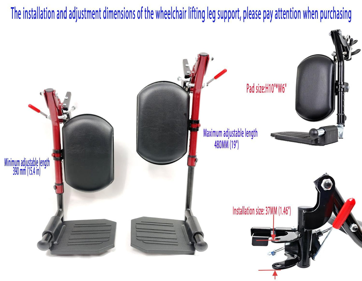 Red Wheelchair Elevating Leg Rests with Calf Pad B643375
