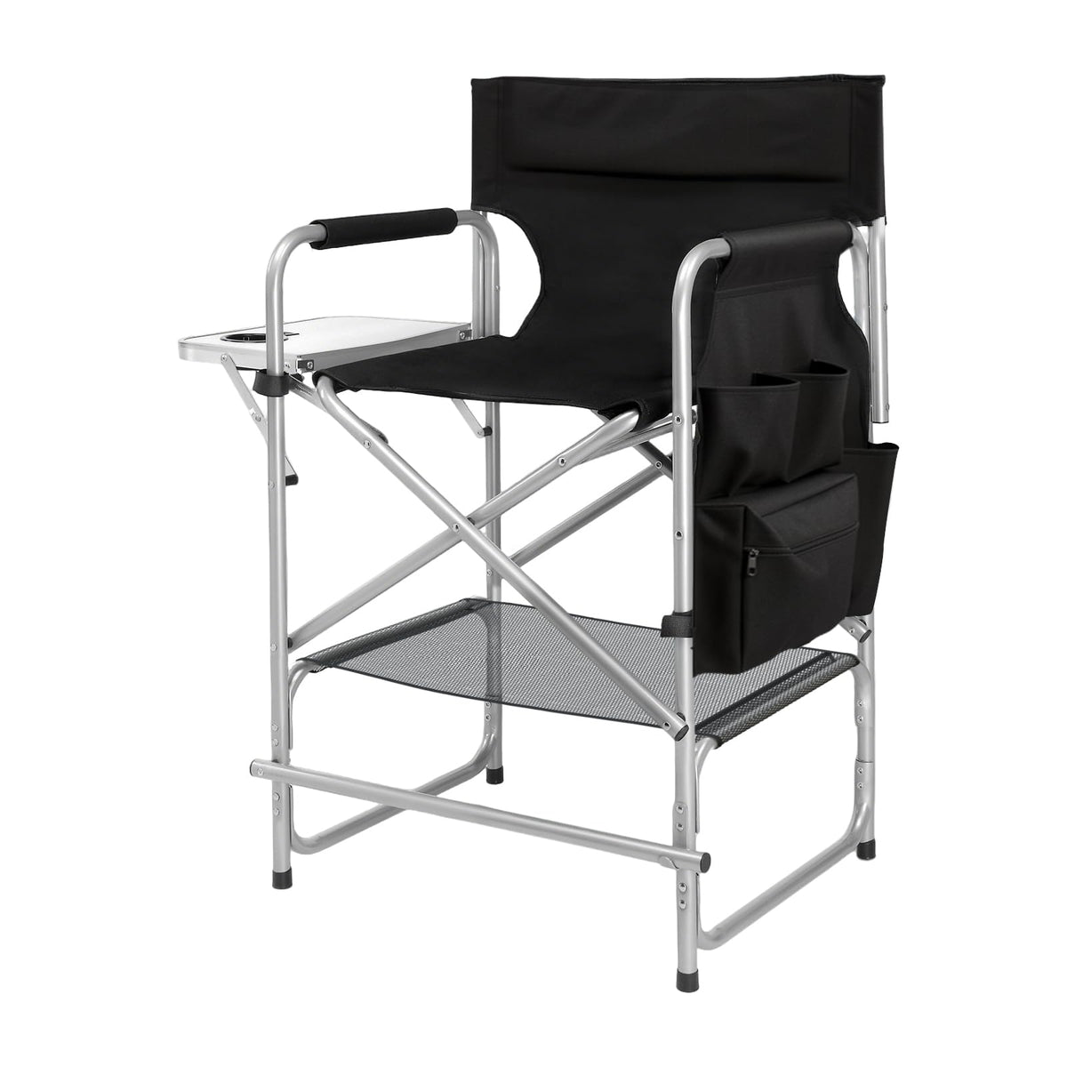 Black Foldable Makeup Chair with Side Table & Footrest X244154