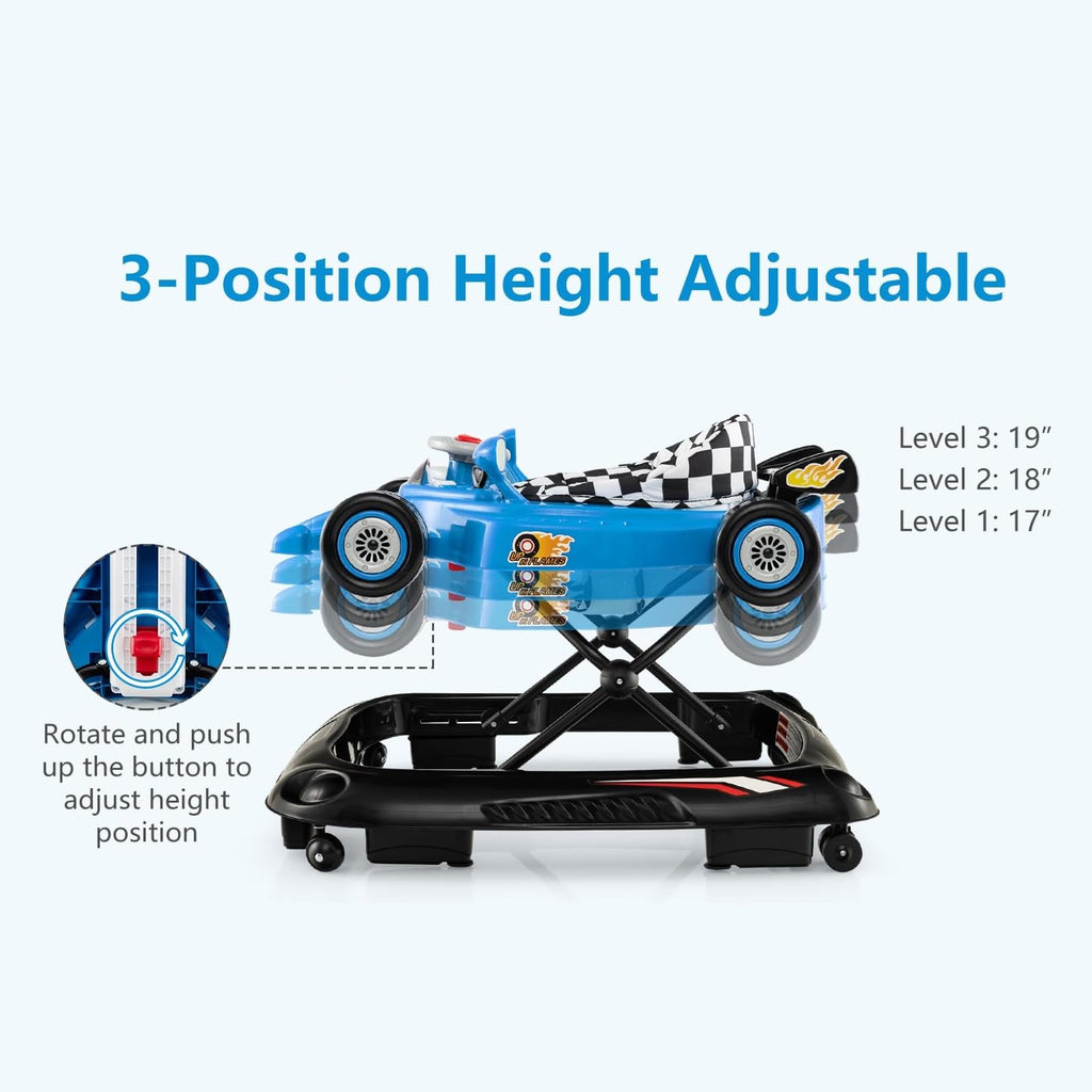 Foldable Baby Walker 3 in 1 Adjustable Height with Lights Music Blue U70324