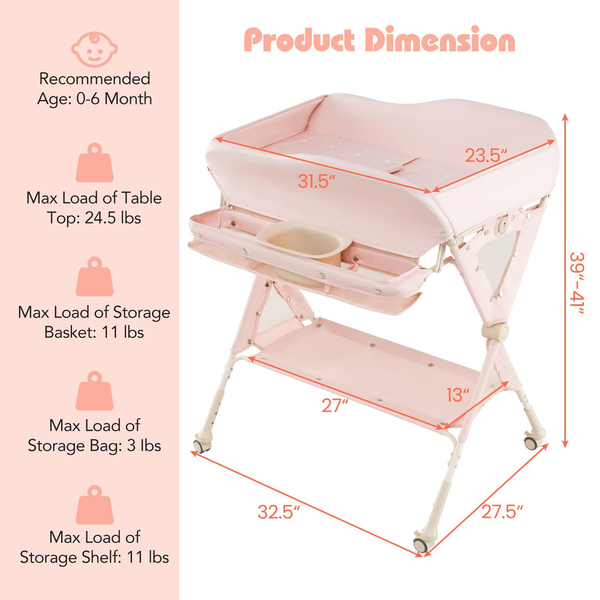 Portable Baby Changing Table with Wheels O1846
