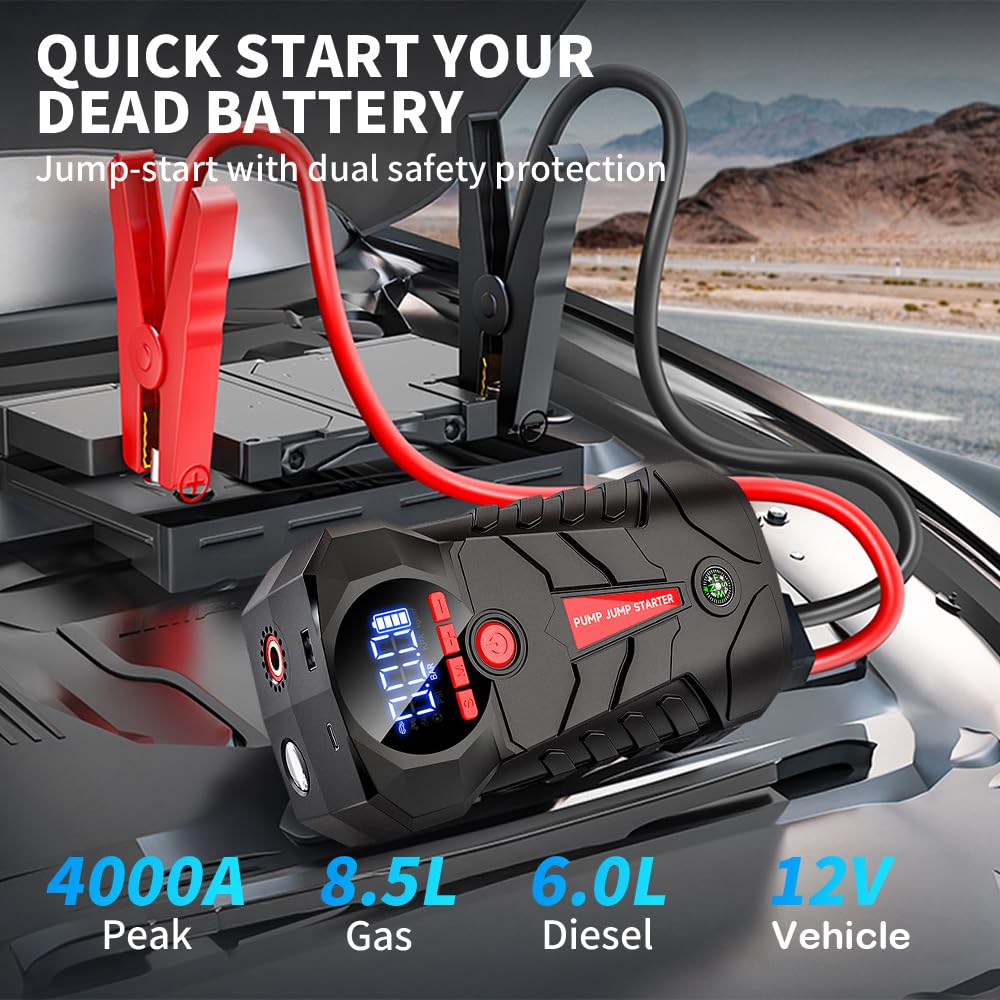 4-in-1 Car Battery Jump Starter with 150PSI Tire Inflator W668023