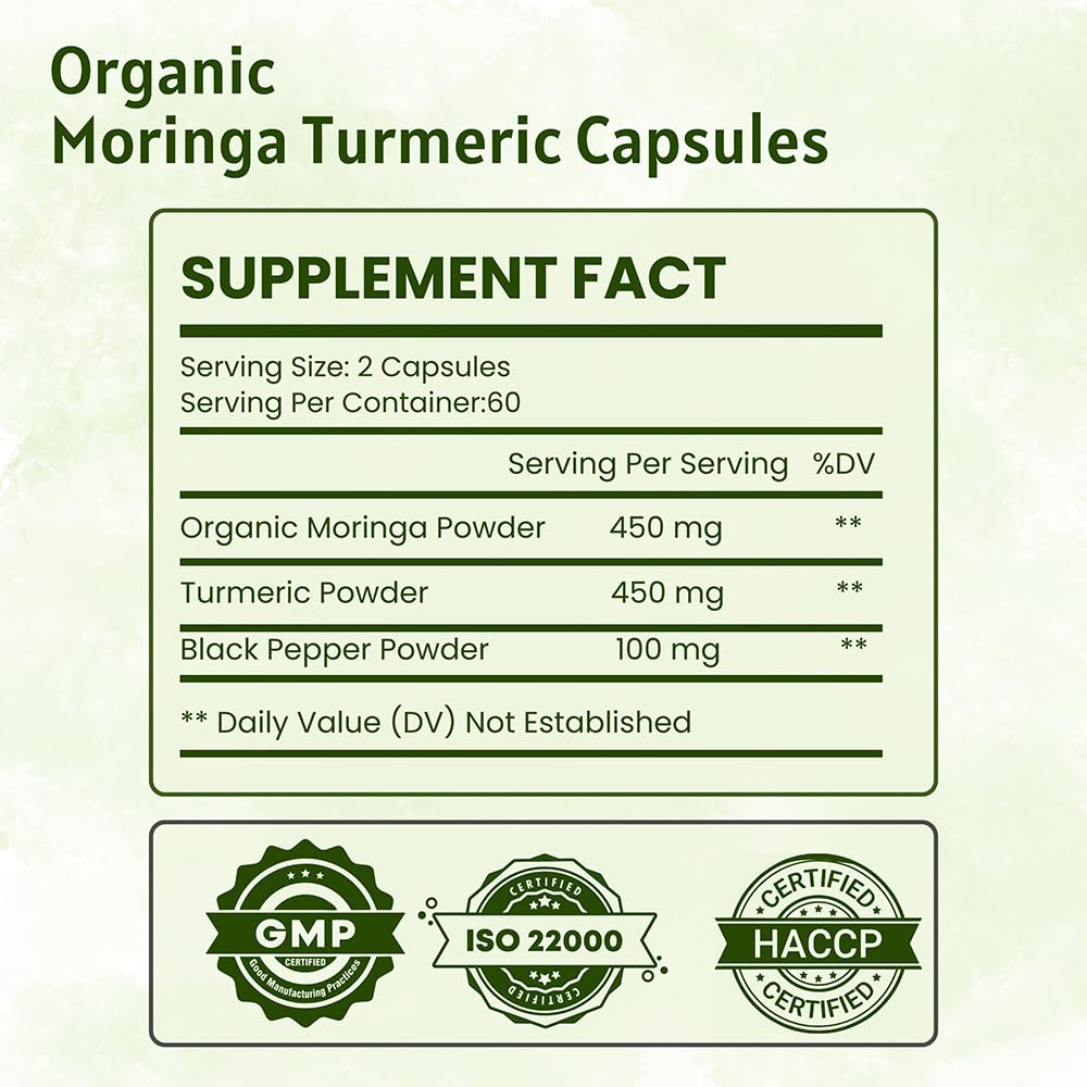 Organic Moringa Turmeric Black Pepper 120 Capsules F6121