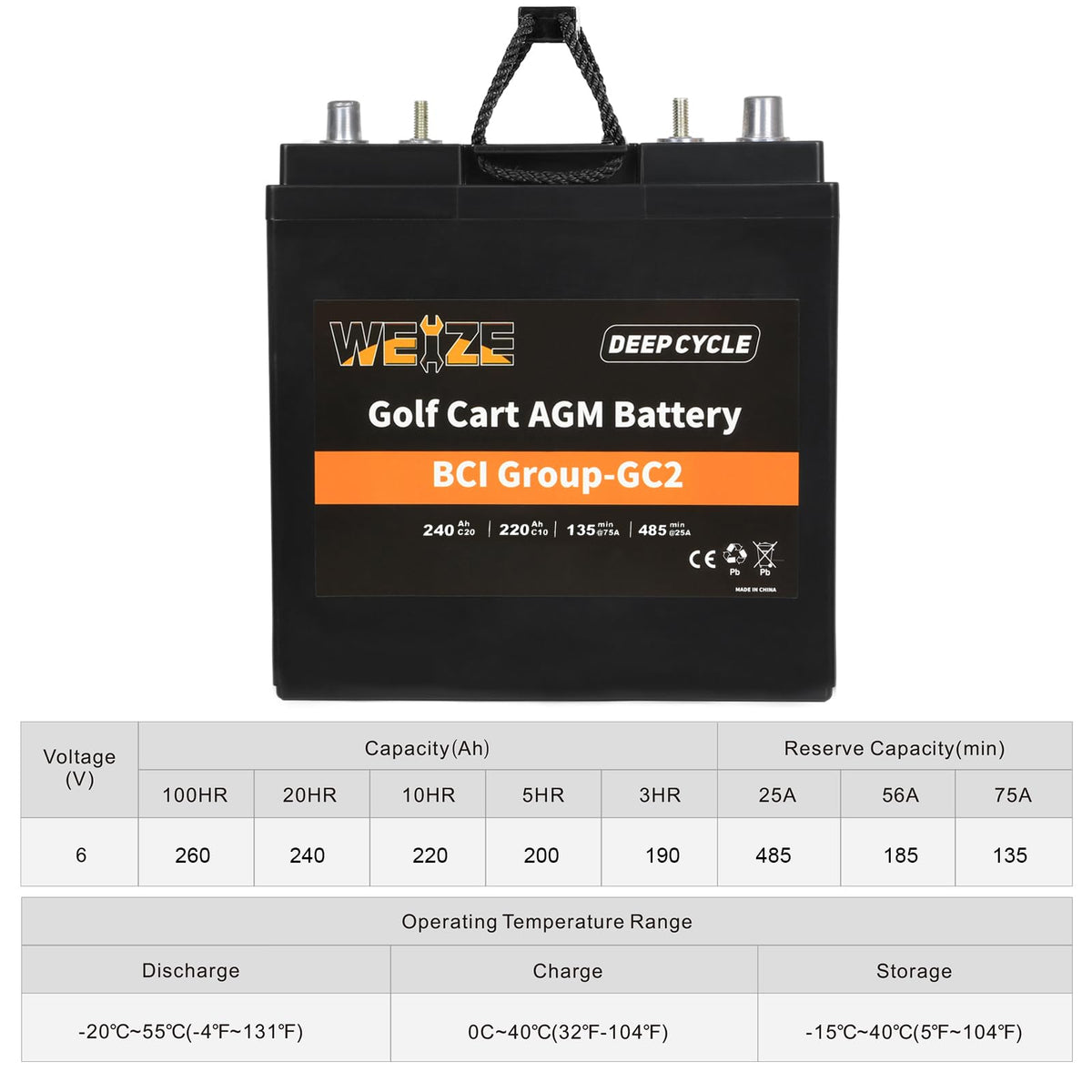 6V 240ah Deep Cycle AGM Battery T553