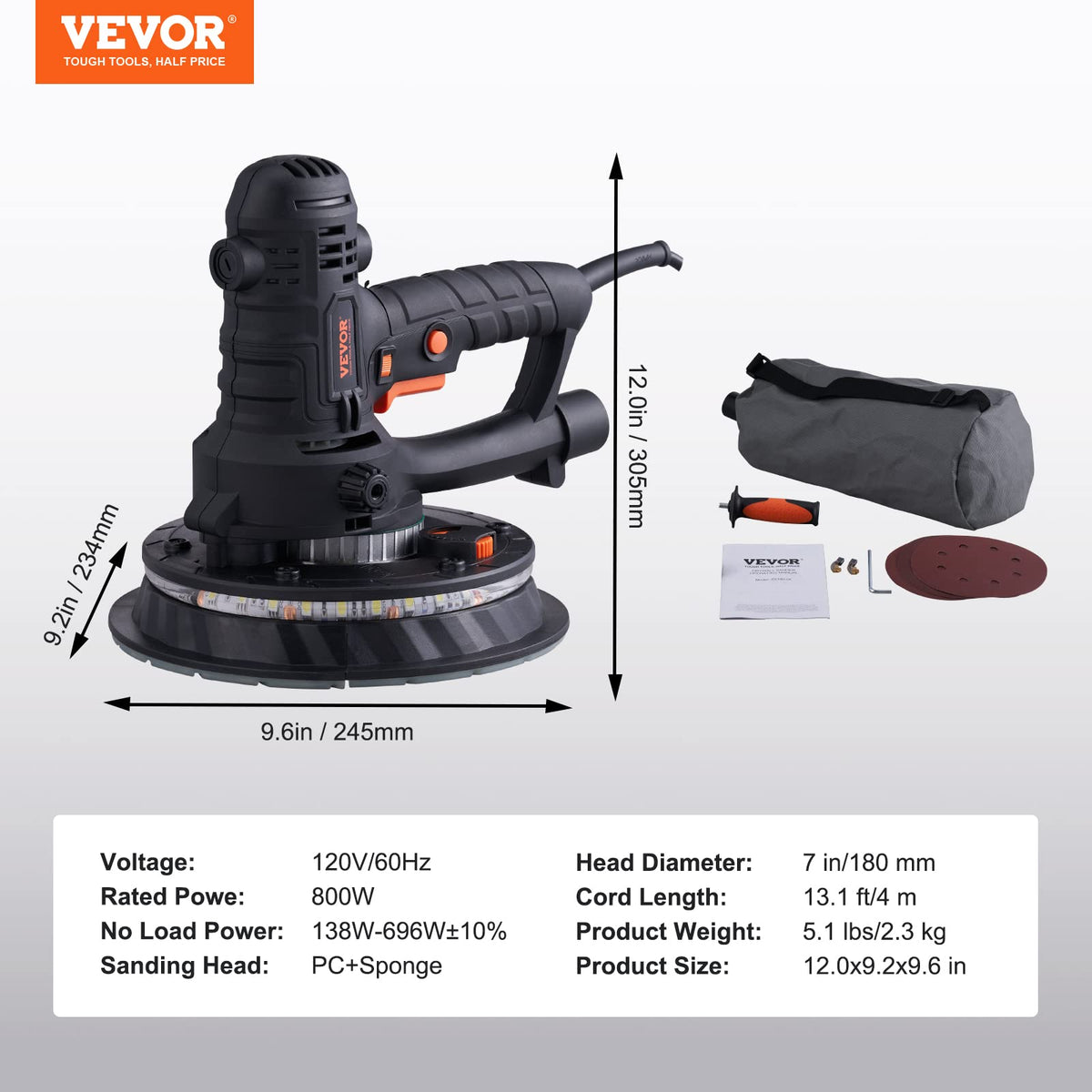 800W Electric Drywall Sander with 12 Sanding Discs L992208