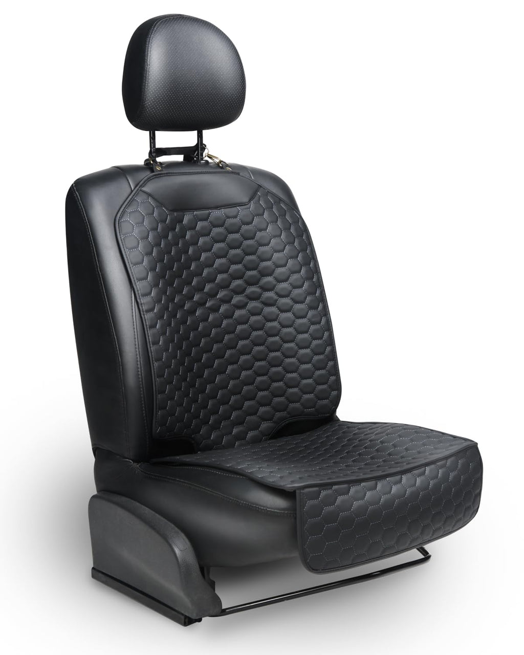 Black-Brown Backless Booster Seat with Latch, Leather Seat Protector & Kick Mat Set F3836