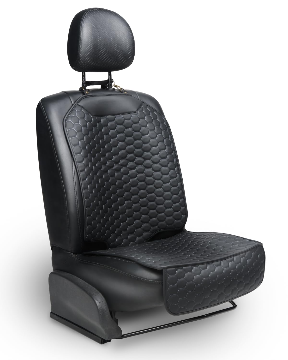 Black-Brown Backless Booster Seat with Latch, Leather Seat Protector & Kick Mat Set F3836