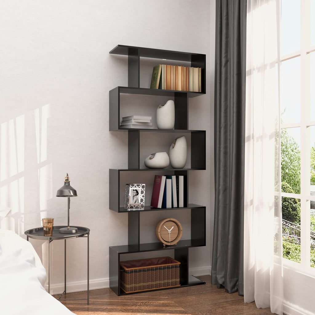 6-Tier Geometric S Shaped Wood Bookshelf I922468