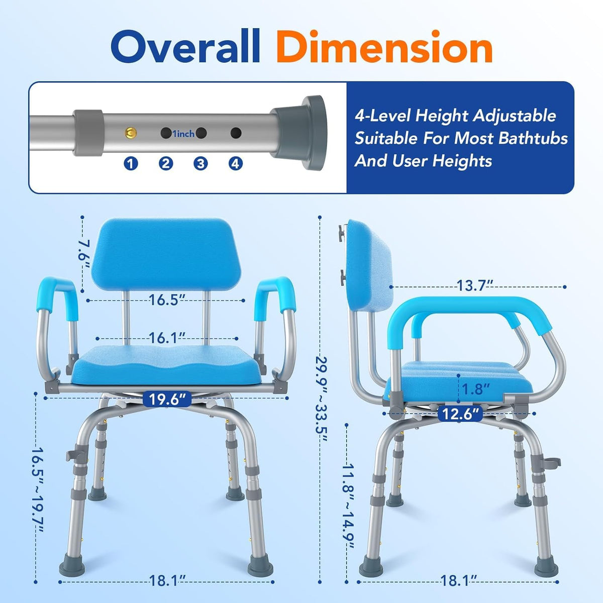 Swivel Shower Chair with Arms and Back U555764