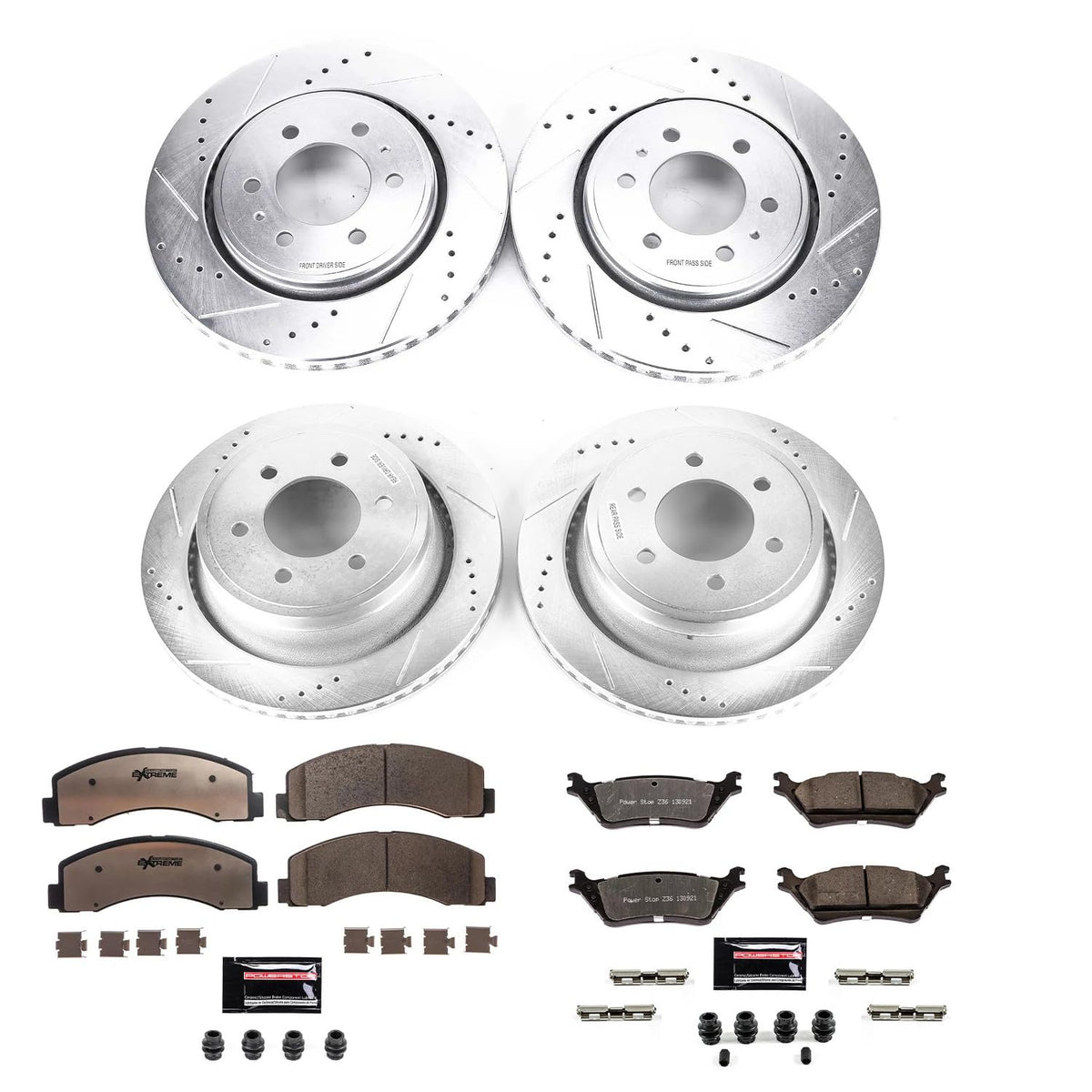 Front and Rear Drilled Slotted Brake Rotors and Carbon Fiber Ceramic Pads R133029