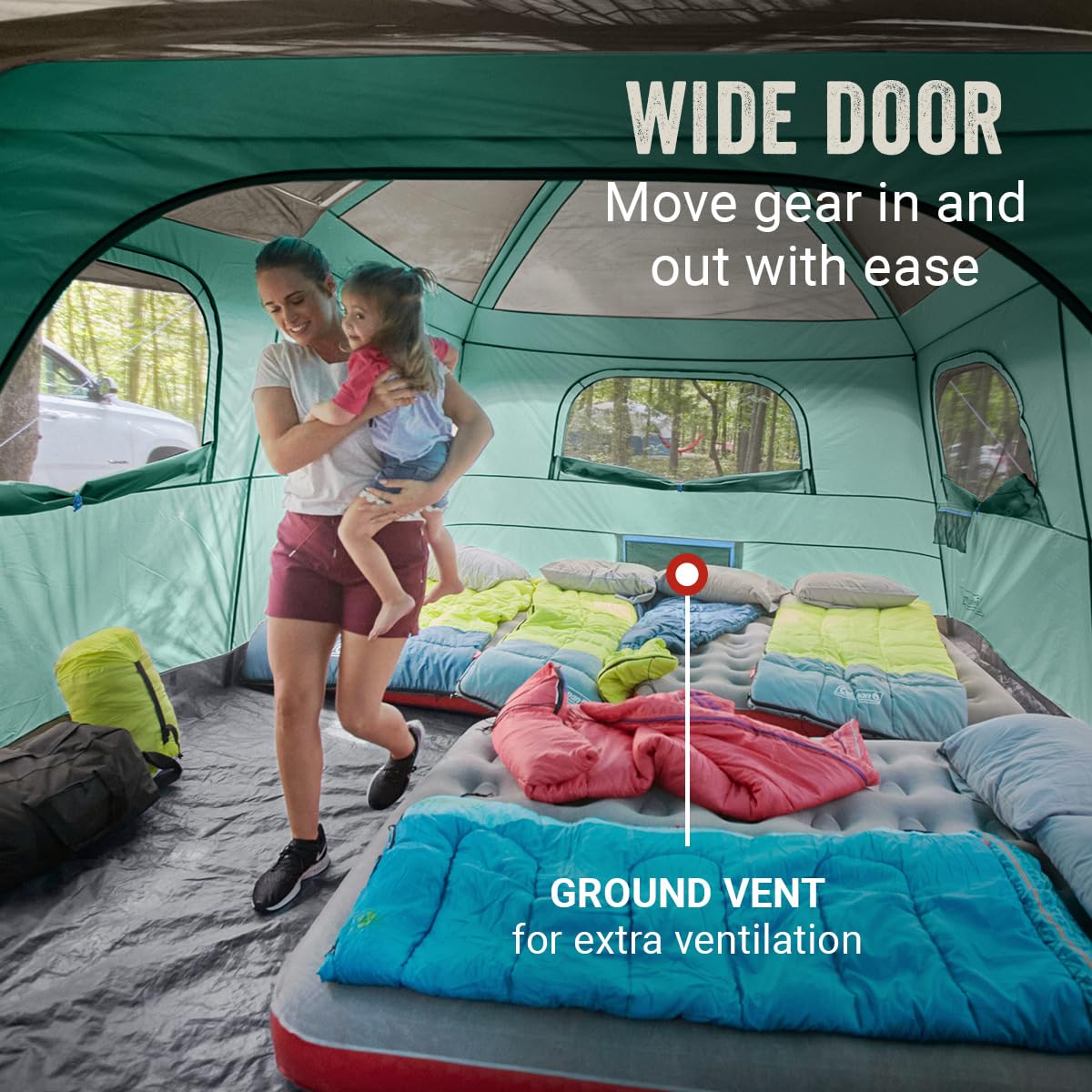 Camping Tent with Rainfly & Screened Porch, Weatherproof Family Tent Fits 4 Queen-Sized Airbeds V64295