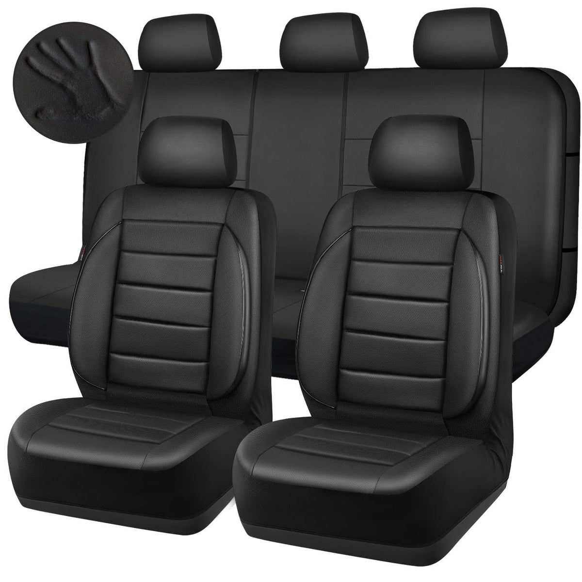 Leather Seat Covers Full Set Water Resistant 3D Foam Back Support 5 Seat Covers E2395