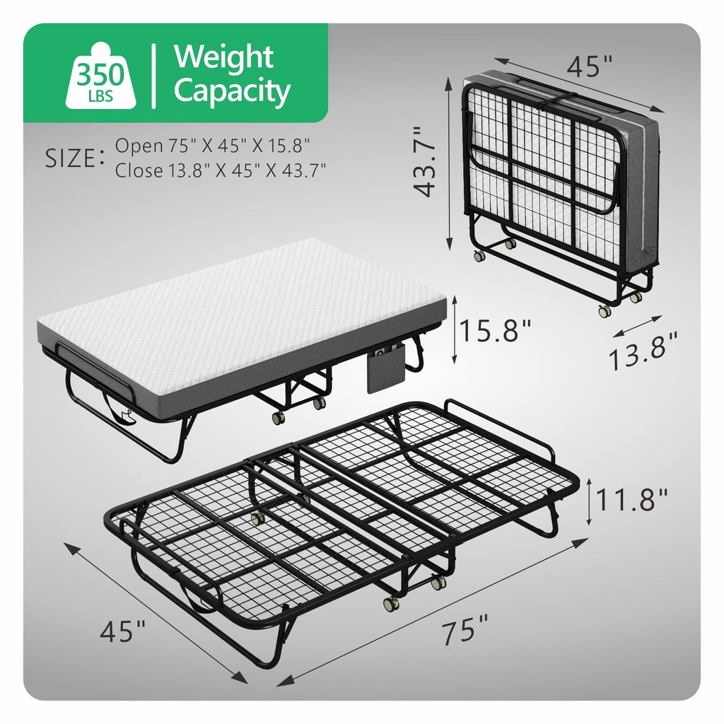 Folding Twin XL Size Bed with Memory Foam Mattress R41701