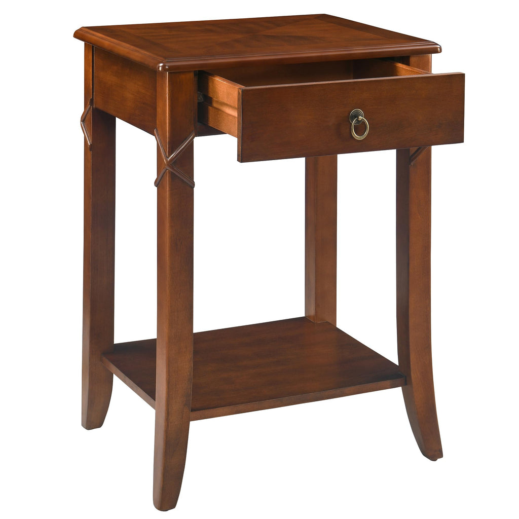 Small Solid Wood Side End Table with Drawer and Storage Shelf B350