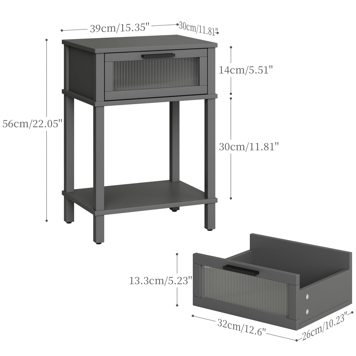Grey Wooden Nightstand with Drawer and Storage Shelf R496