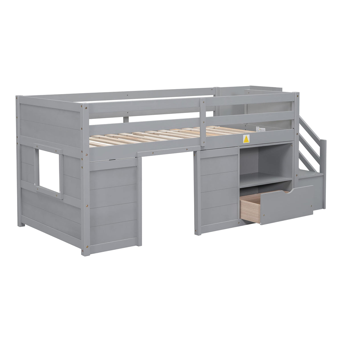 Twin Size Wood Loft Bed with Storage V6335