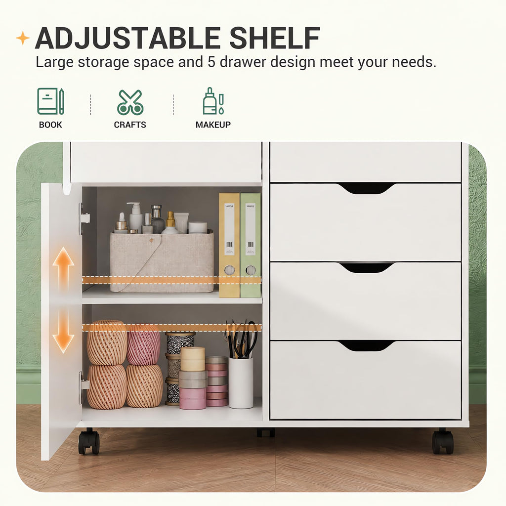 White 5 Drawer Wood Office Cabinet X5493