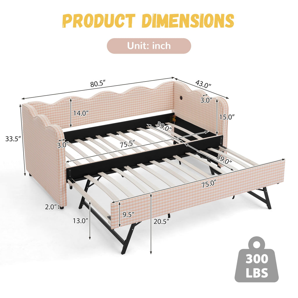 Pink Linen Upholstered Daybed Y2544