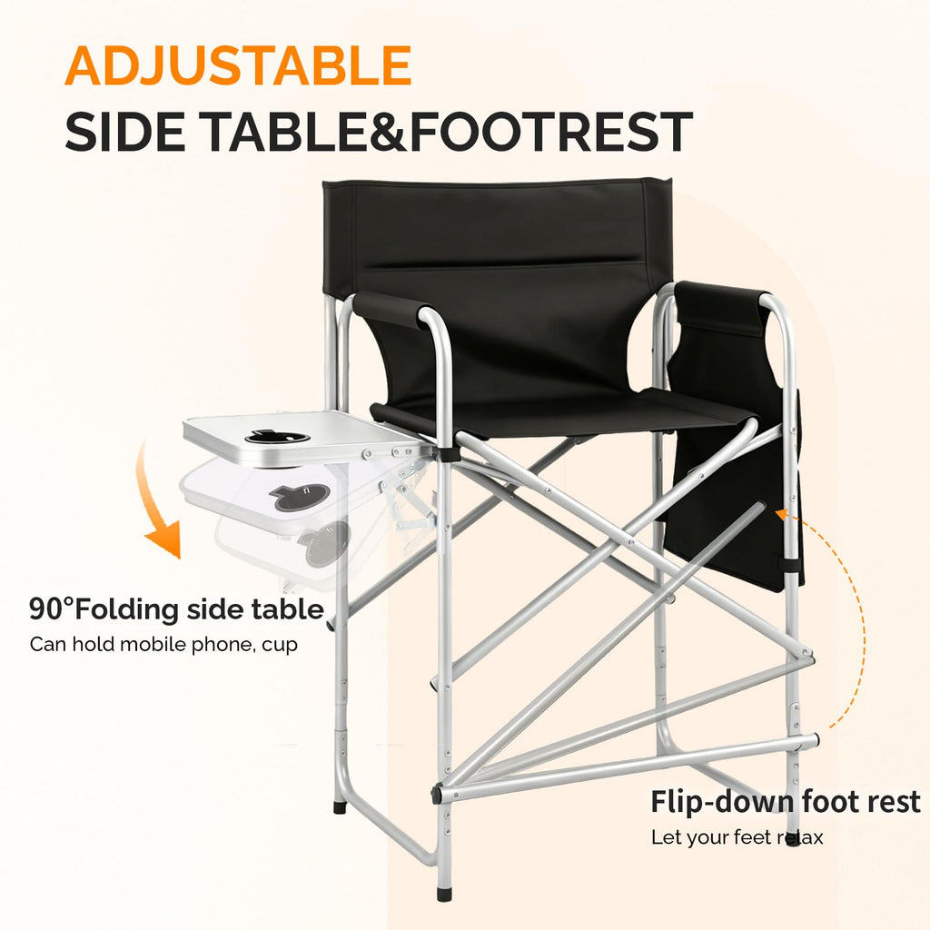 Black Foldable Makeup Chair with Side Table & Footrest X244154