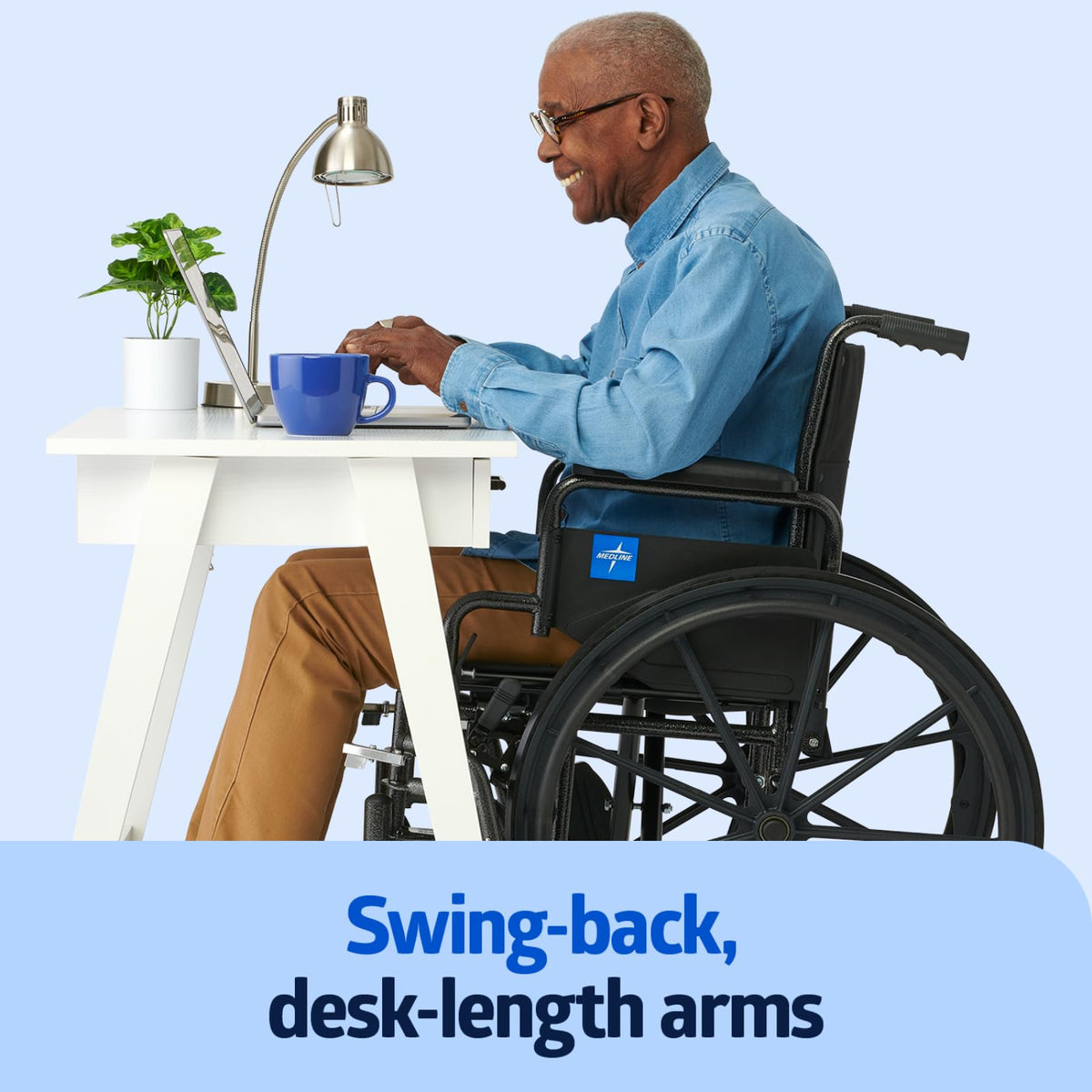 Folding Wheelchair with Swing-Back Desk-Length Arms and Swing-Away Footrests K768096