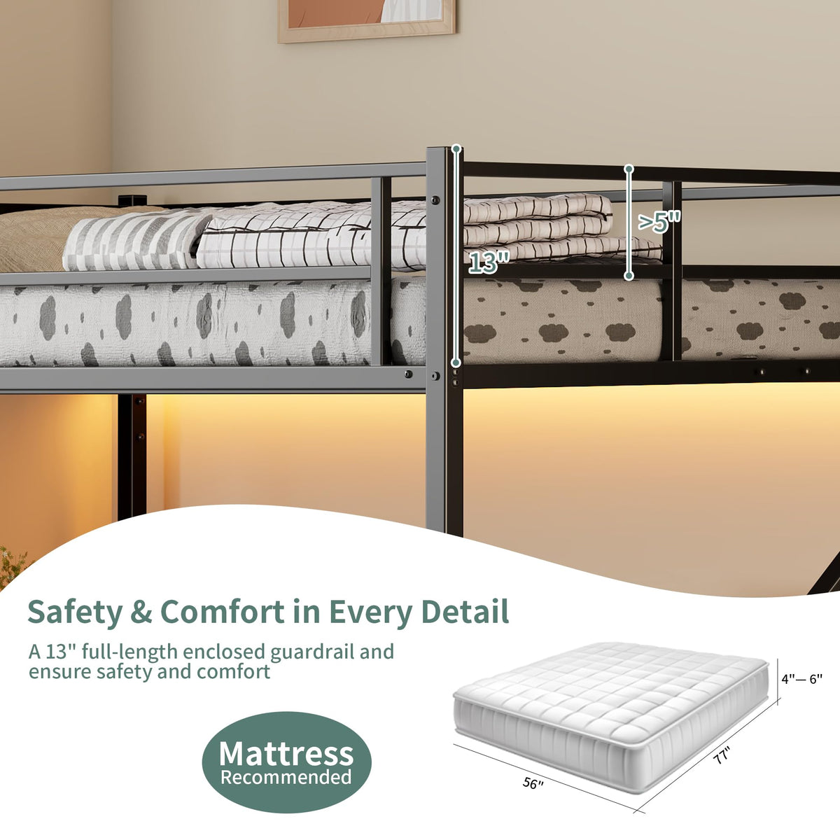 Full Size Metal Loft Bed with Desk & Storage Staircase J7019