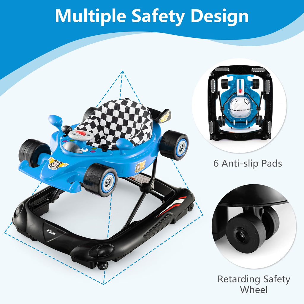 Foldable Baby Walker 3 in 1 Adjustable Height with Lights Music Blue U70324