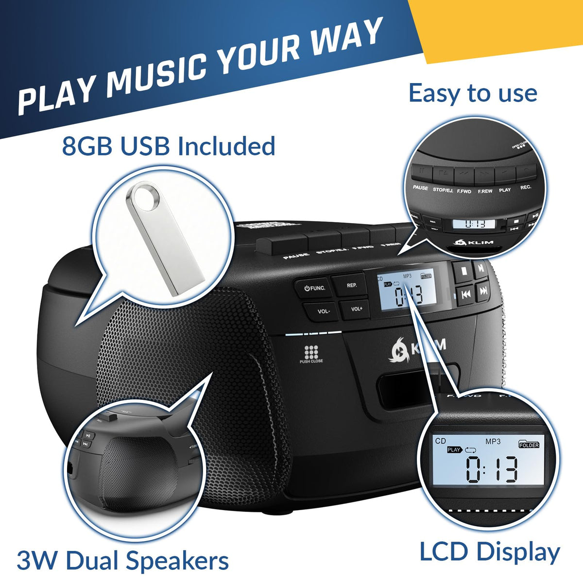 CD Cassette Player with Bluetooth Boombox P751