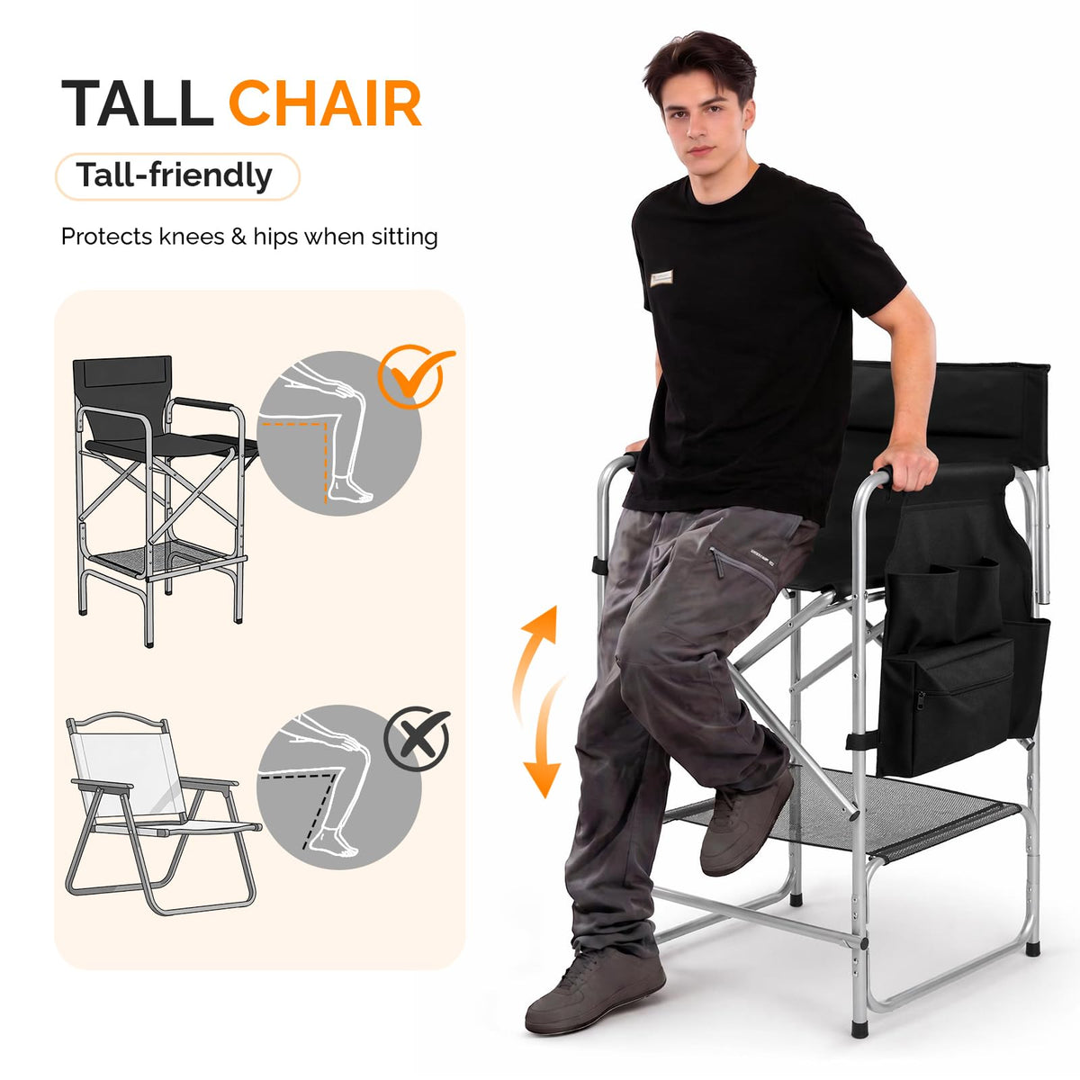 Black Foldable Makeup Chair with Side Table & Footrest X244154