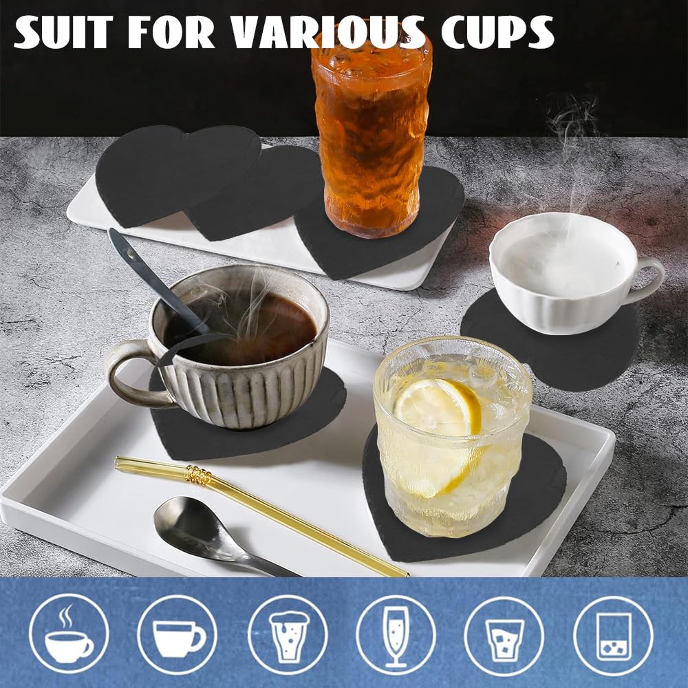 8 Pack Black Slate Coasters with Metal Holder R55550