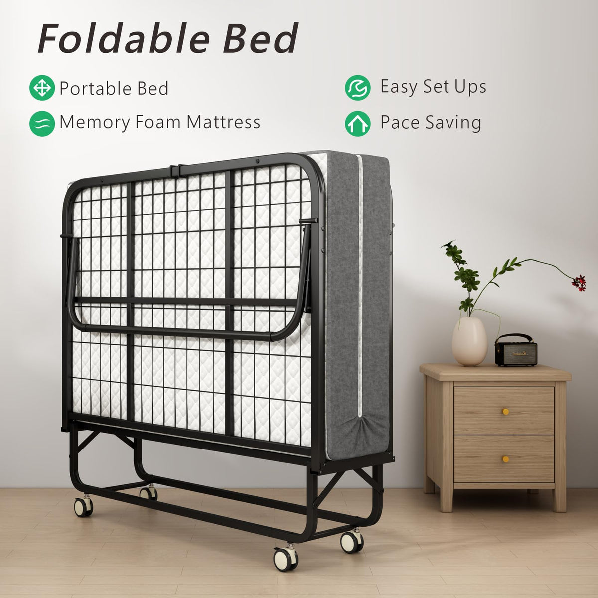 Folding Twin XL Size Bed with Memory Foam Mattress R41701