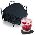 8 Pack Black Slate Coasters with Metal Holder R55550