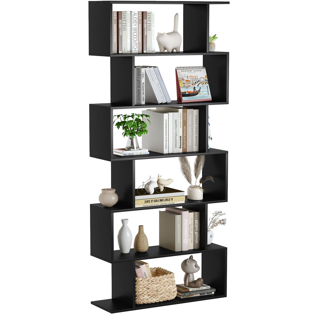 6-Tier Geometric S Shaped Wood Bookshelf I922468