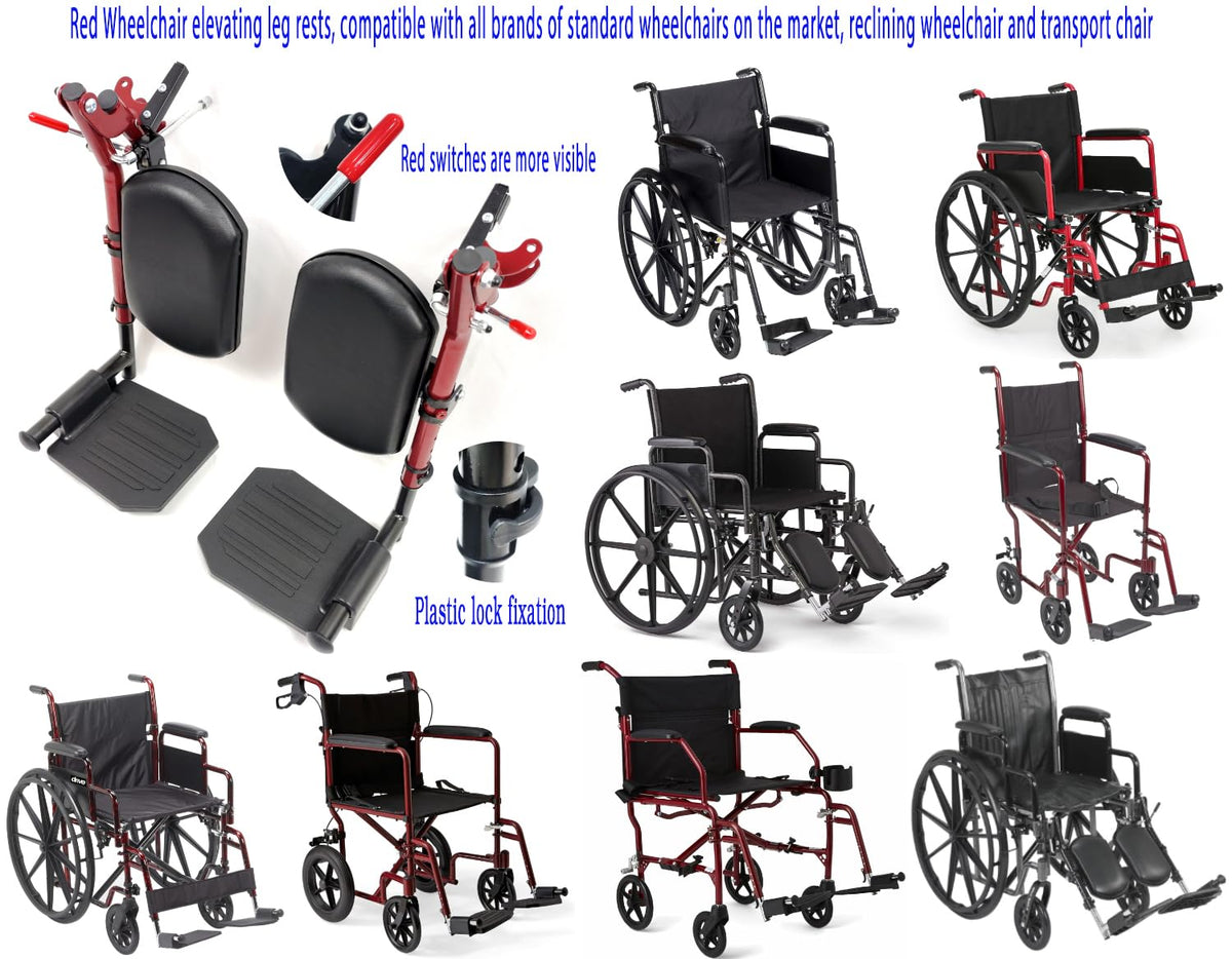 Red Wheelchair Elevating Leg Rests with Calf Pad B643375