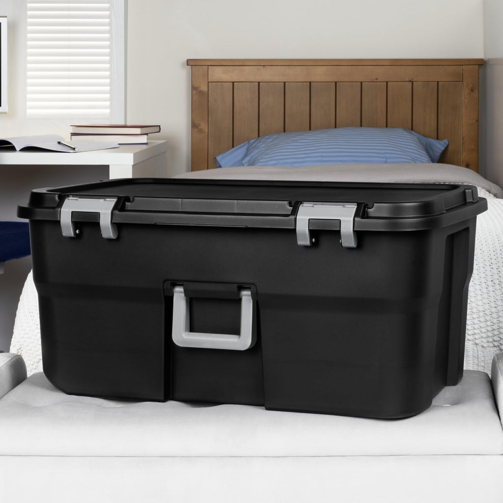 Black 22Gal Wheeled Lockable Storage Footlocker W8478