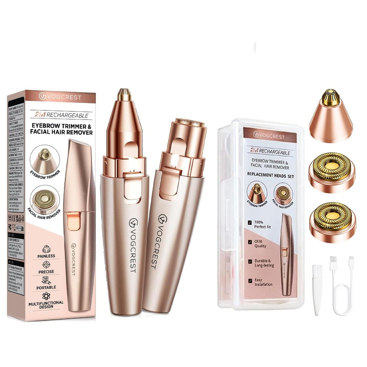 2 in1 Eyebrow Facial Trimmer with Replacement Heads T36750