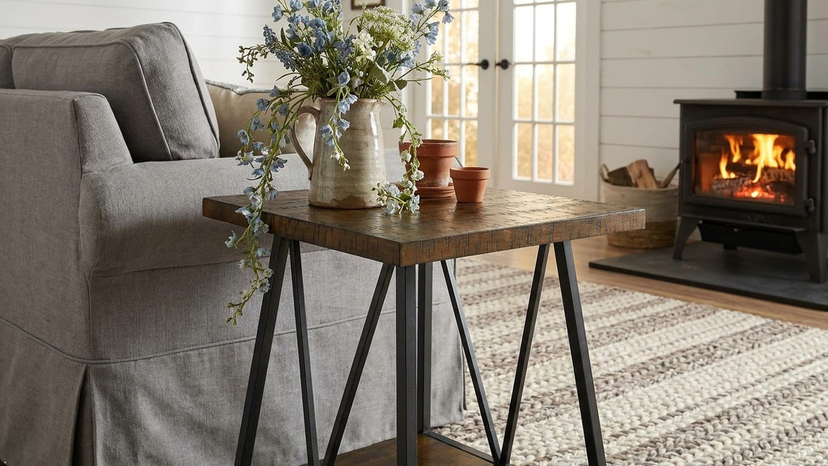 Mid Century Modern End Table with Storage, 2-Tier Open Shelves, Cherry Walnut Q89650