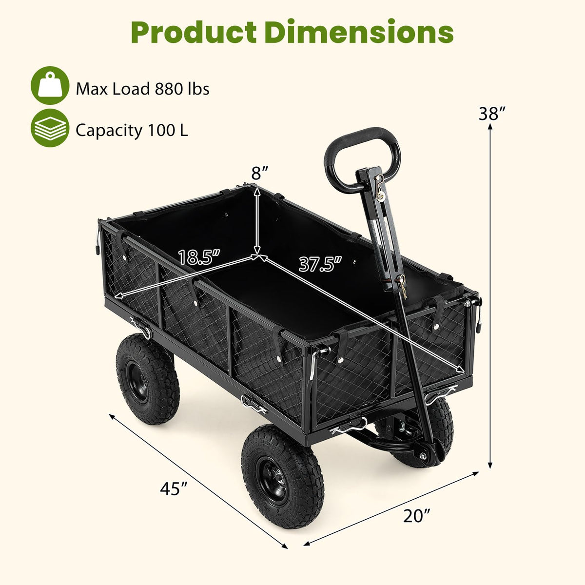 Heavy Duty Metal Garden Cart with Removable Liner Q426358